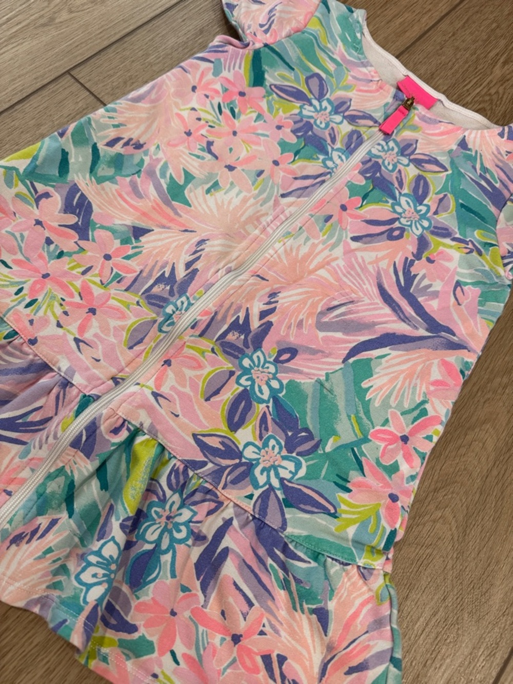 Lilly Pulitzer Floral Print Zip Front Dress Sz M Beach Cover Up Preppy Resort